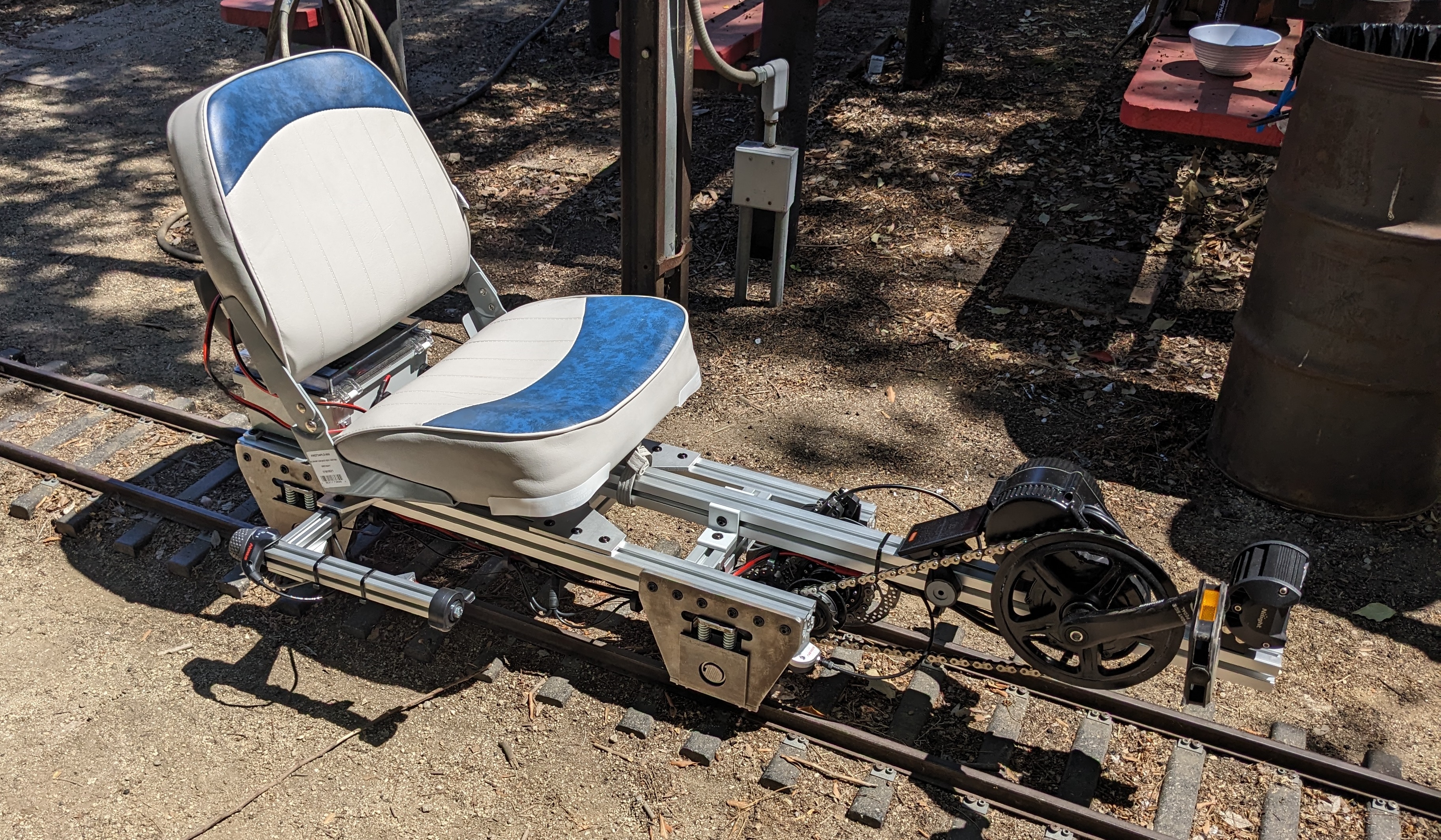 A photo of my train - a "pedal car" which uses bicycle pedals for propulsion